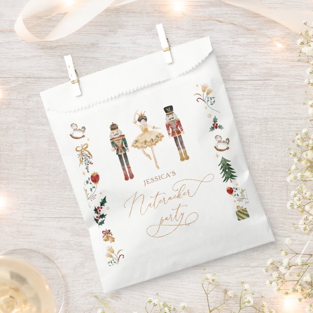 Red gold Nutcracker ballerina kids birthday party Favor Bag (Clipped)