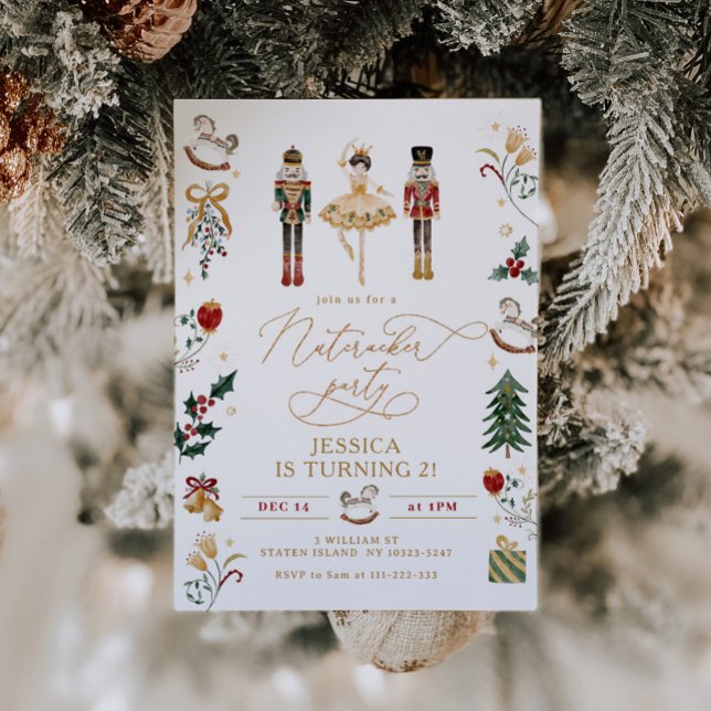 Red gold Nutcracker ballerina kids birthday party Invitation (Creator Uploaded)