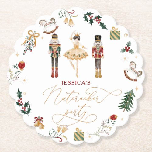 Red gold Nutcracker ballerina kids birthday party Paper Coaster