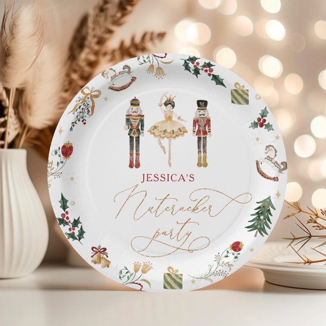 Red gold Nutcracker ballerina kids birthday party Paper Plates (Creator Uploaded)