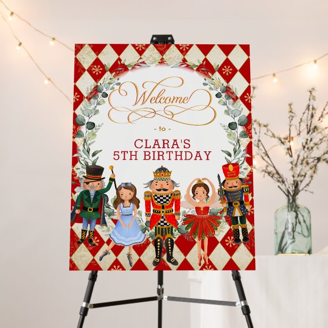 Red Gold Nutcracker Birthday Party Holiday Welcome Foam Board (In Situ (Stand))