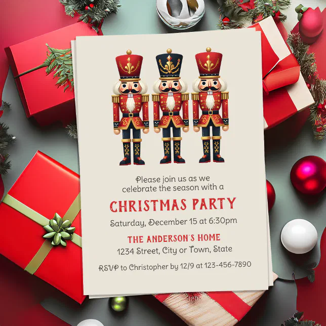 Red And Gold Nutcracker Christmas Holiday Party Invitation Zazzle