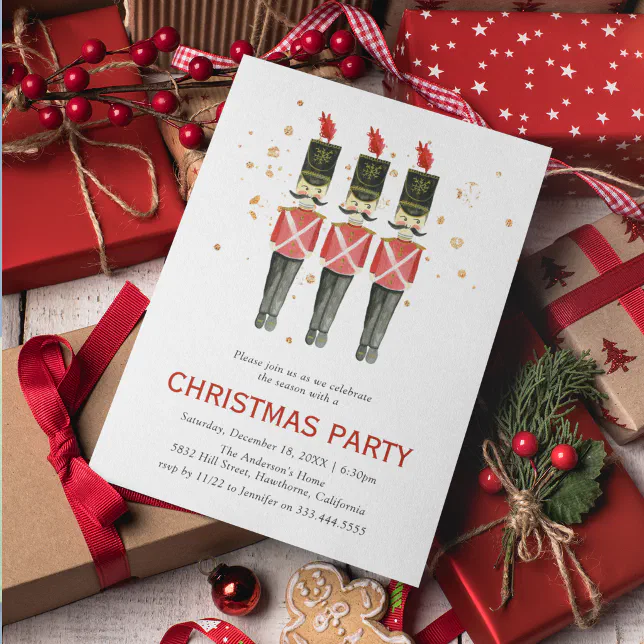 Red And Gold Nutcracker Christmas Holiday Party Invitation Zazzle