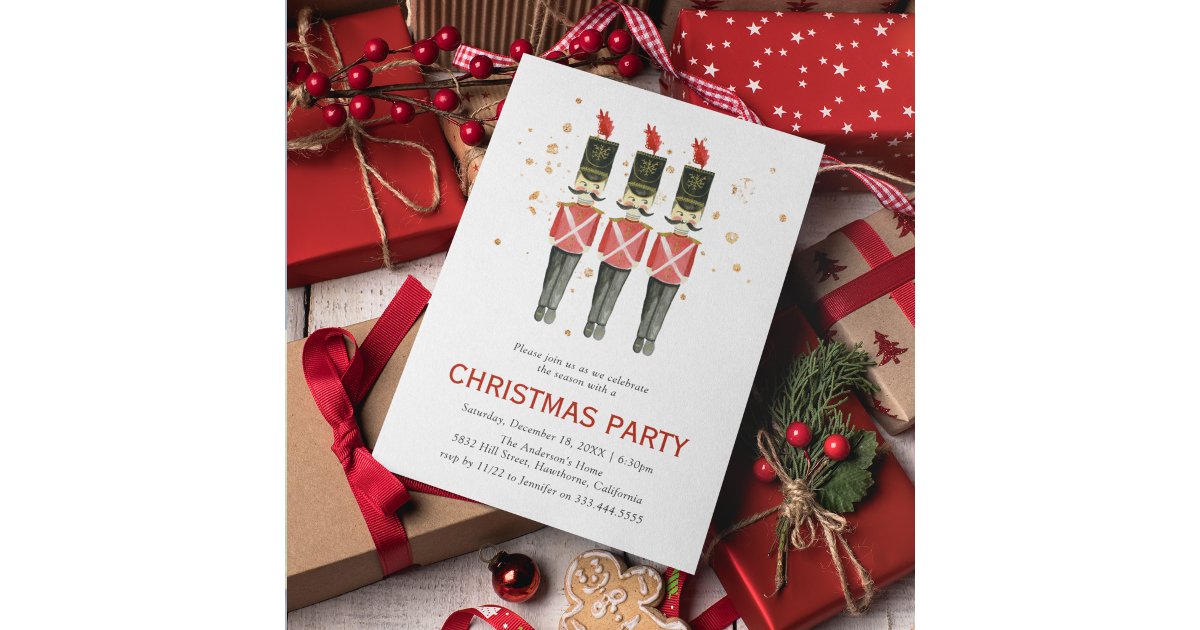 Red And Gold Nutcracker Christmas Holiday Party Invitation Zazzle