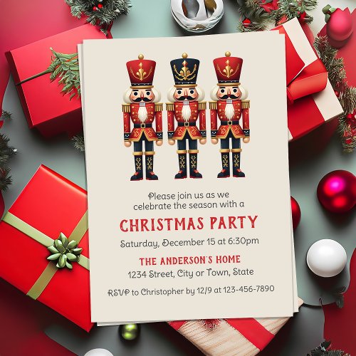 Red  Gold Nutcracker Christmas Holiday Party Invitation