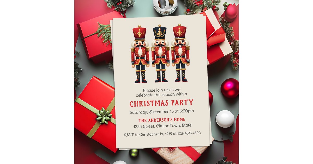 Red And Gold Nutcracker Christmas Holiday Party Invitation Zazzle