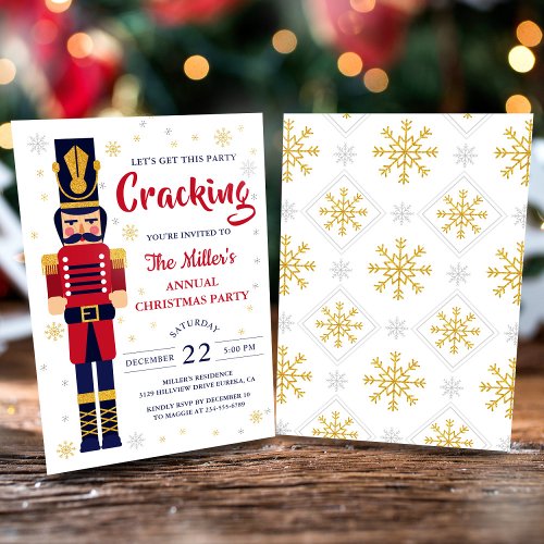 Red Gold Nutcracker Christmas Party Holiday Invitation