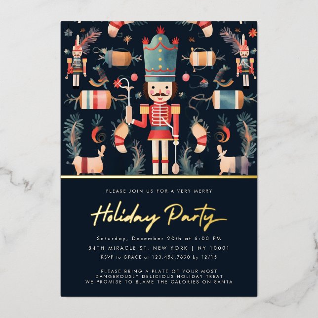 Red & Gold Nutcracker Christmas Party Invitation (Front)