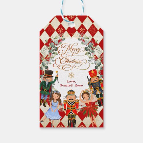 Red Gold Nutcracker Merry Christmas Holiday Party Gift Tags