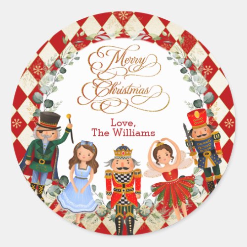 Red Gold Nutcracker Merry Christmas Party Favors Classic Round Sticker