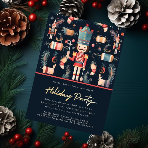 Red  Gold Nutcracker Navy Christmas Party Invitation