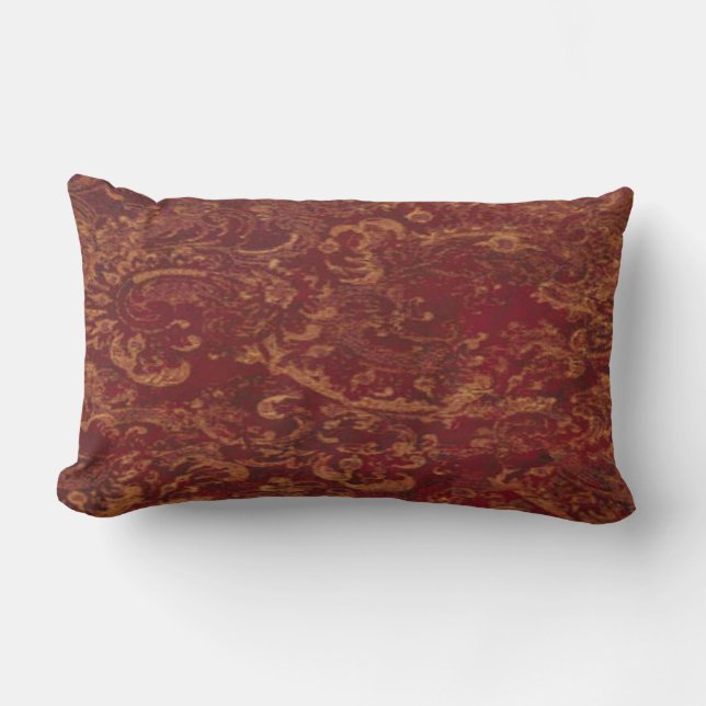 Red & Gold old Damask look Cushion (Front)