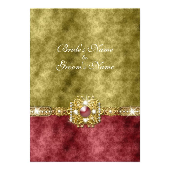 Red gold olive damask wedding business card templates