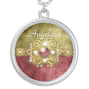 Red gold olive damask wedding silver plated necklace