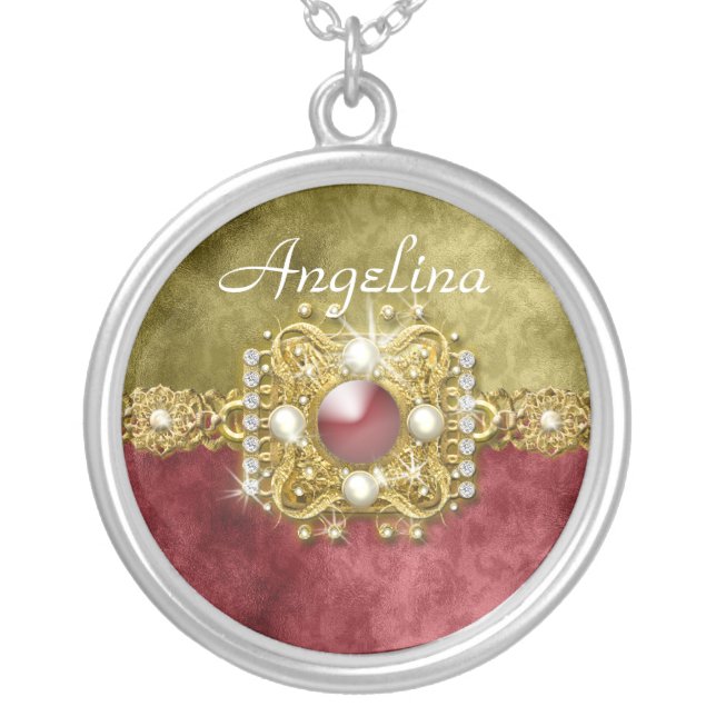 Red gold olive damask wedding silver plated necklace (Front)