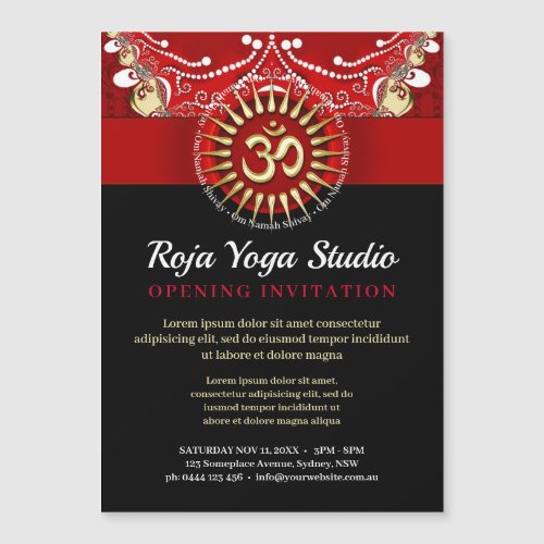 Red Gold OM Black Yoga New Age Workshop Magnetic Invitation