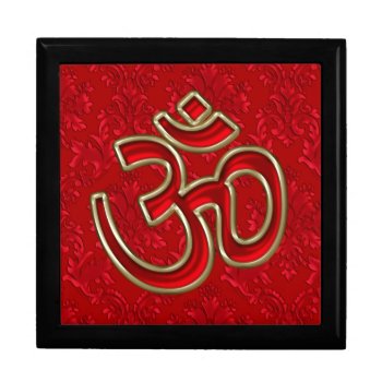 Red Gold Om On Red Damask Gift Box by BecometheChange at Zazzle