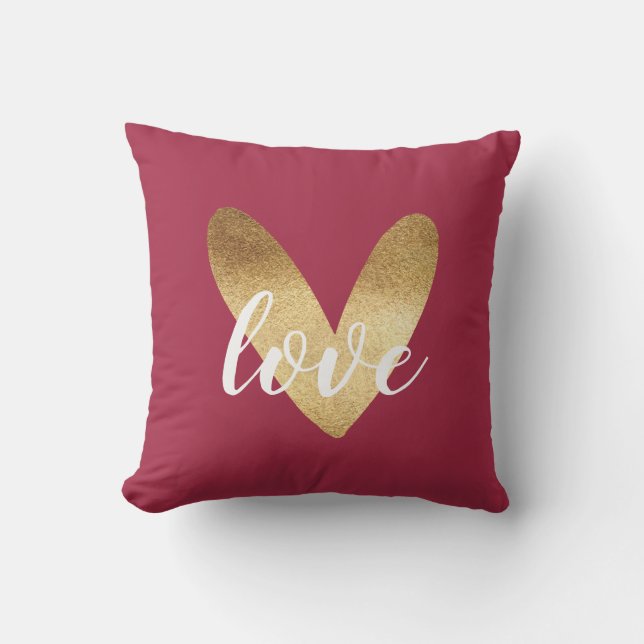 Red Gold Ombre Hearts Throw Pillow (Front)