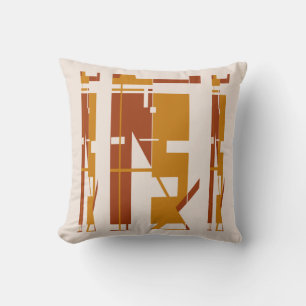 Red Gold on Beige Southwest Tribal Art Mosaic Throw Pillow