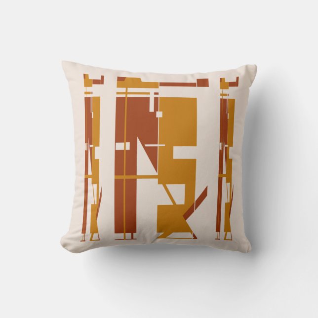 Red Gold on Beige Southwest Tribal Art Mosaic  Throw Pillow (Front)
