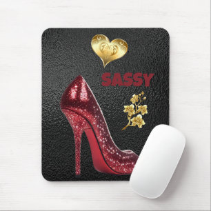 Red & Gold on Black High Heel Shoe Mouse Pad