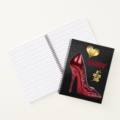 Red  Gold on Black High Heel Shoe  Notebook