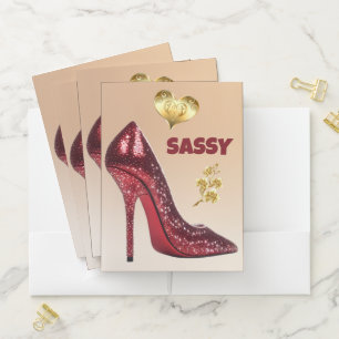 Red & Gold on Brown High Heel Shoe Pocket Folder