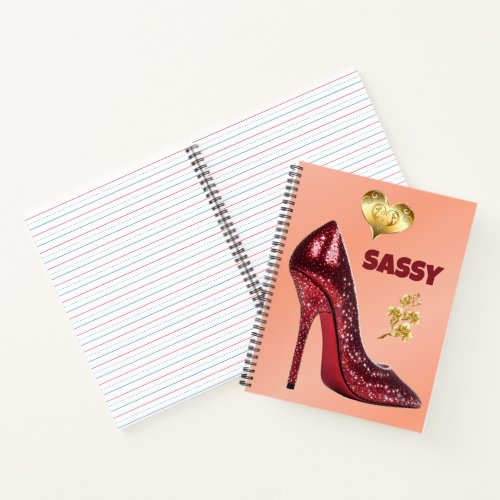 Red  Gold on Coral High Heel Shoe  Notebook