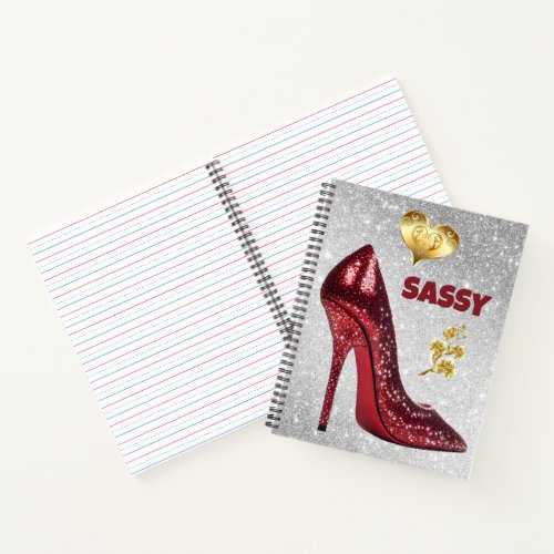 Red  Gold on silver High Heel Shoe  Notebook