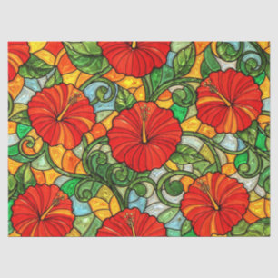 Red Gold Orange Hibiscus Stained Glass Look Tissue Paper