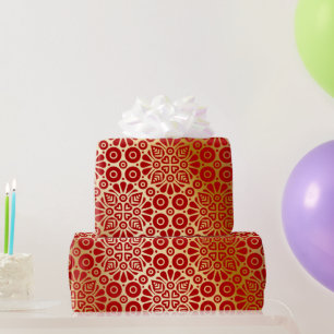 Red gold oriental pattern elegant wrapping paper