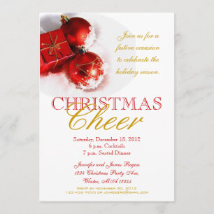 Red Gold Ornament Christmas Party Invitations
