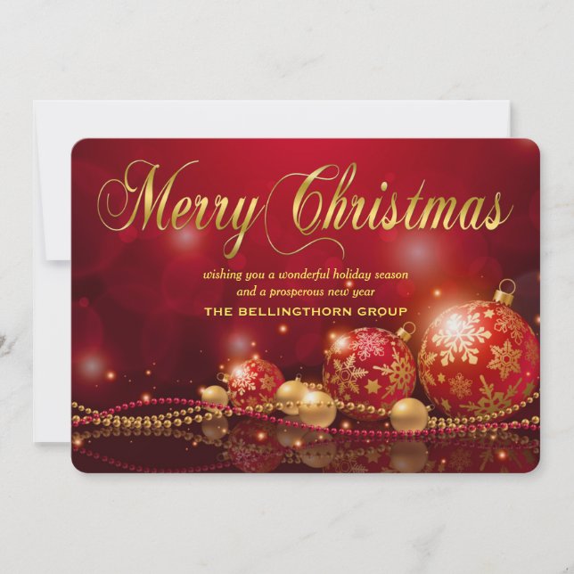 Red Gold Ornament Corporate Christmas Card (Front)