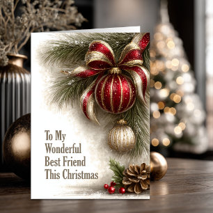 Red Gold Ornaments Best Friend Christmas Holiday Card
