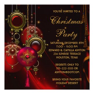 Red Gold Ornaments Corporate Christmas Party Invitation