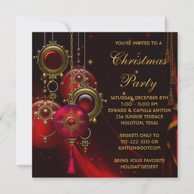 Red Gold Ornaments Corporate Christmas Party Invitation (Front)