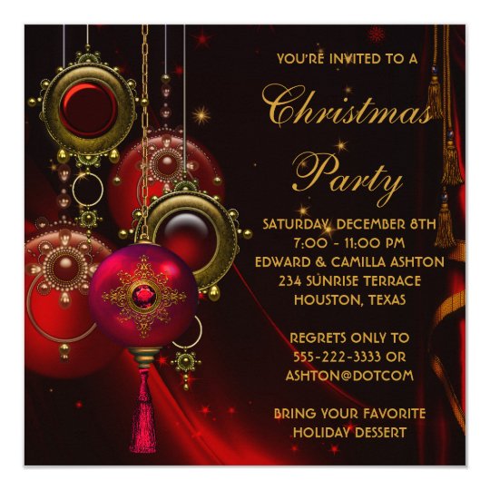 red gold ornaments corporate christmas party invitation
