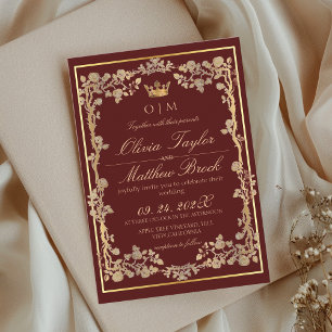 Red & Gold Ornate Elegant Wedding  Invitation
