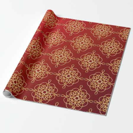 Red & Gold Ornate Pattern Wrapping Paper