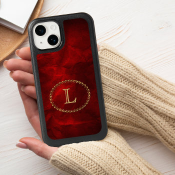 Red Gold Oval Monogram Otterbox Iphone 14 Case by MegaCase at Zazzle