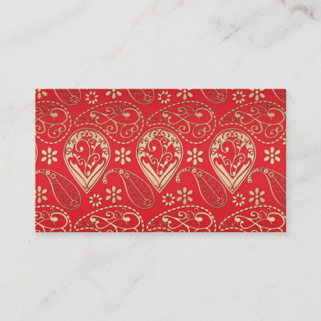 Red Gold Paisley Bandana Pattern Business Card (Front)