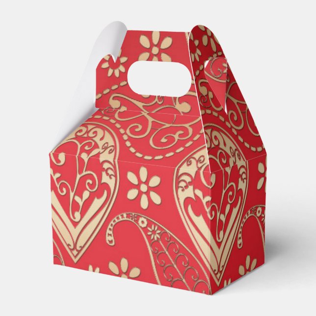 Red Gold Paisley Bandana Pattern  Favor Boxes (Front Side)