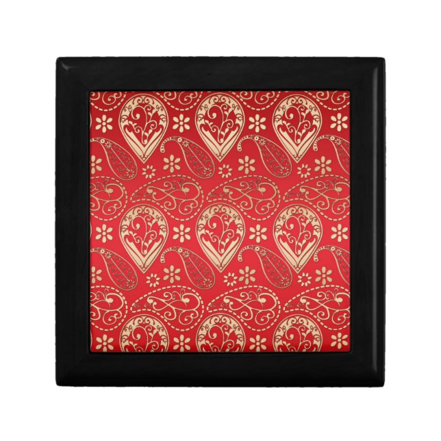 Red Gold Paisley Bandana Pattern Gift Box (Front)