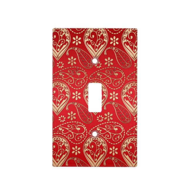 Red Gold Paisley Bandana Pattern Light Switch Cover (Front)