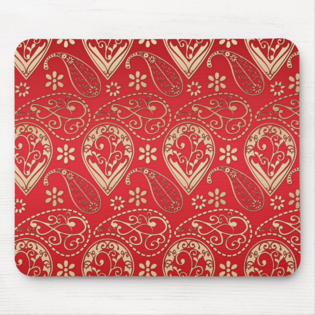 Red Gold Paisley Bandana Pattern Mouse Pad (Front)