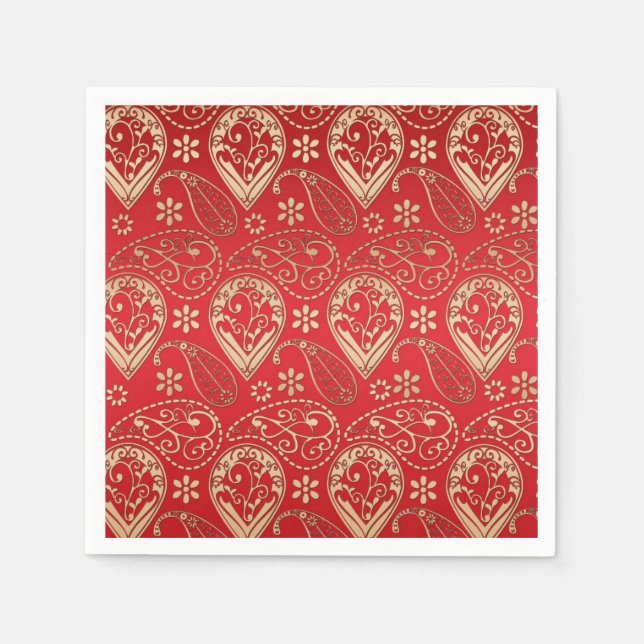 Red Gold Paisley Bandana Pattern Napkins (Front)