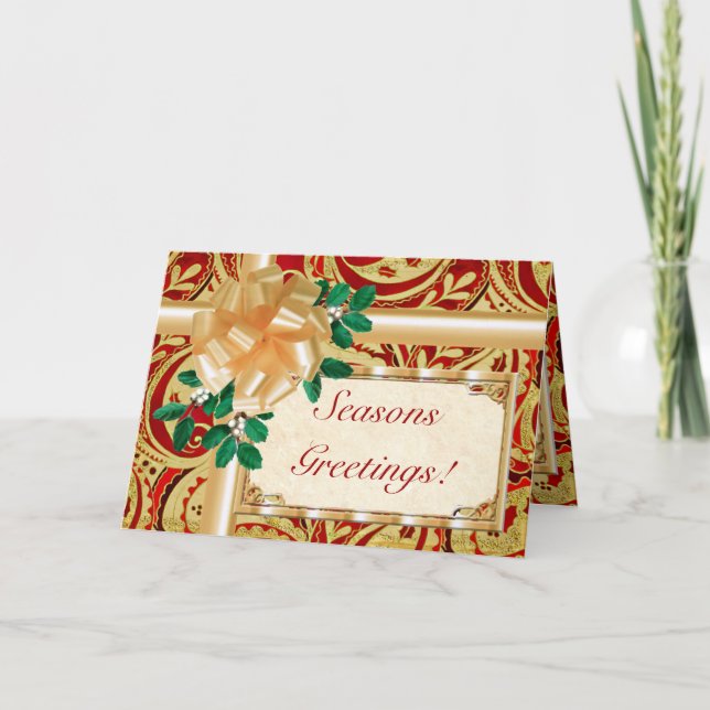 Red Gold Paisley Holiday Card (Front)