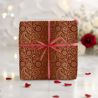 Red & Gold Paisley Pattern Wrapping Paper