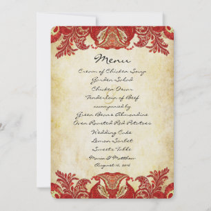 Red Gold Paisley Peacock Colors Wedding Invitation