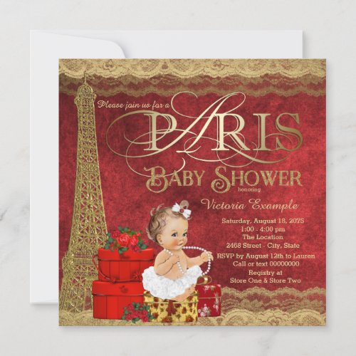 Red Gold Paris Baby Shower Invitation